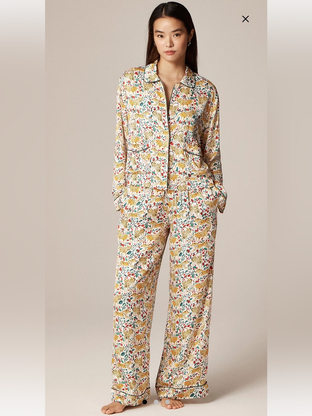 J. Crew Women’s Leopard & Berry Print Pajama Set | Ivory, Yellow, Red, Green - Picture 6 of 8